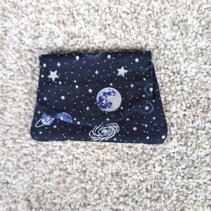 Handmade Fabric Pocket Wallet Card Holder Stars Galaxy Space/Navy Print‎